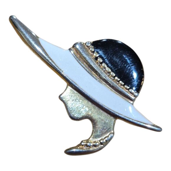 Vintage Lady Brooch Pin Enamel Gold Tone - Picture 1 of 3